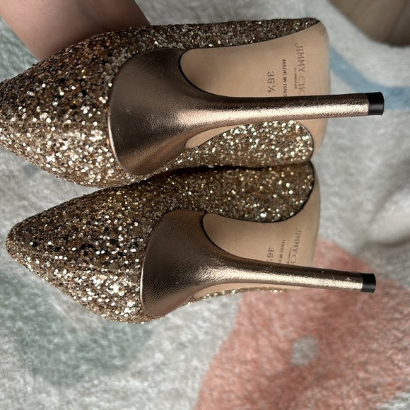 Jimmy Choo Romy 100 Golden Glitter Heels 36.5 - Picture 6 of 6